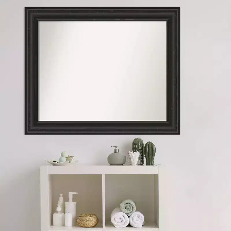 Miroir mural de salle de bain Amanti Art 34"x28" noir épave, sans biseau : Rectangulaire, cadre en polystyrène, fixation murale