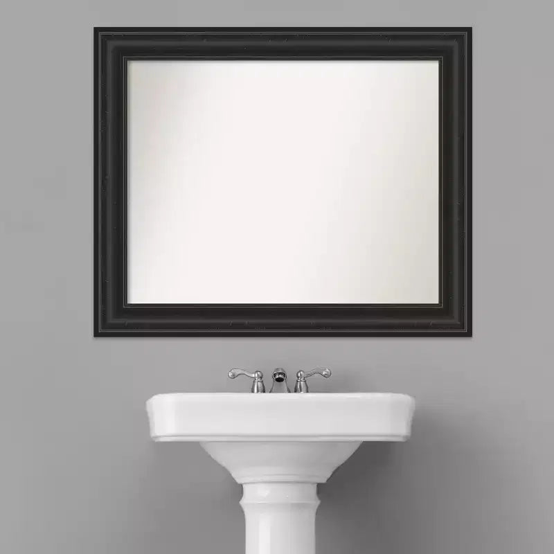 Miroir mural de salle de bain Amanti Art 34"x28" noir épave, sans biseau : Rectangulaire, cadre en polystyrène, fixation murale