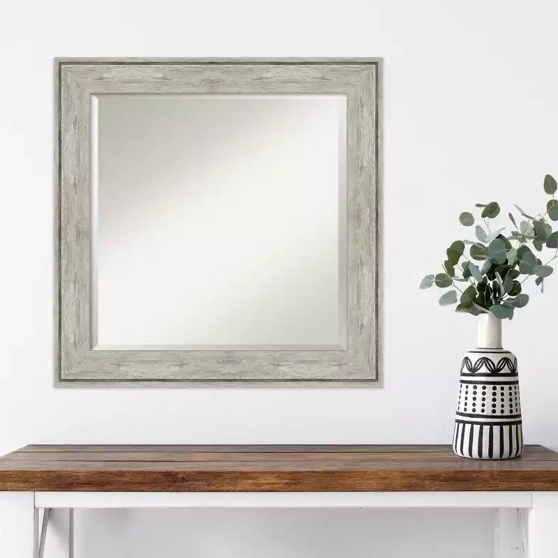 Miroir mural encadré métallique craquelé 25 po x 25 po argent - Amanti Art : Carré biseauté moderne, aucun assemblage requis