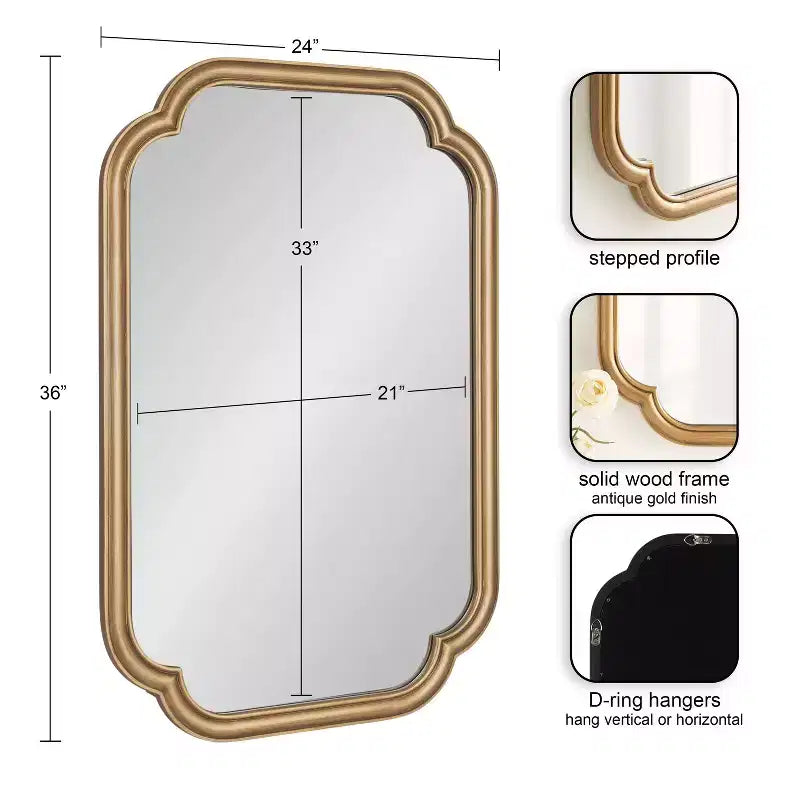 Miroir mural festonné Glenby or 24"x36" Kate & Laurel All Things Decor