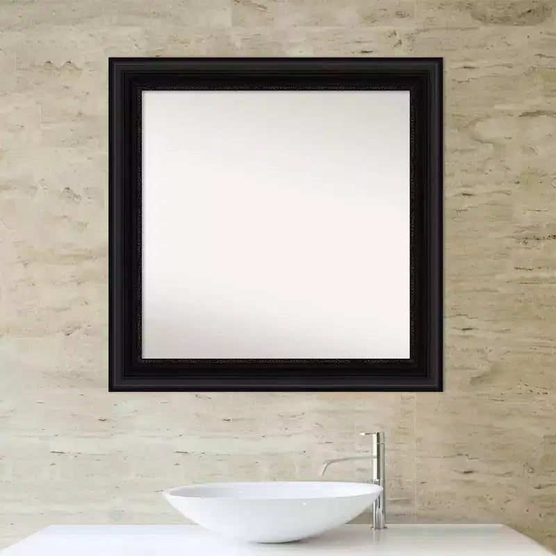 Miroir mural de salle de bain de 32 po x 32 po sans biseau, noir - Amanti Art : Moderne, carré, mural, cadre en polystyrène