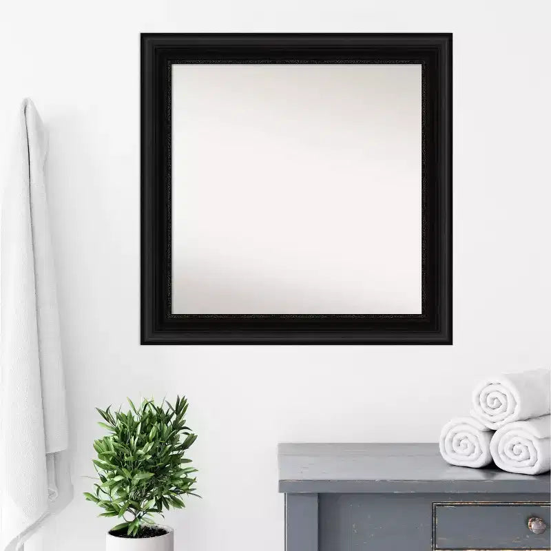 Miroir mural de salle de bain de 32 po x 32 po sans biseau, noir - Amanti Art : Moderne, carré, mural, cadre en polystyrène