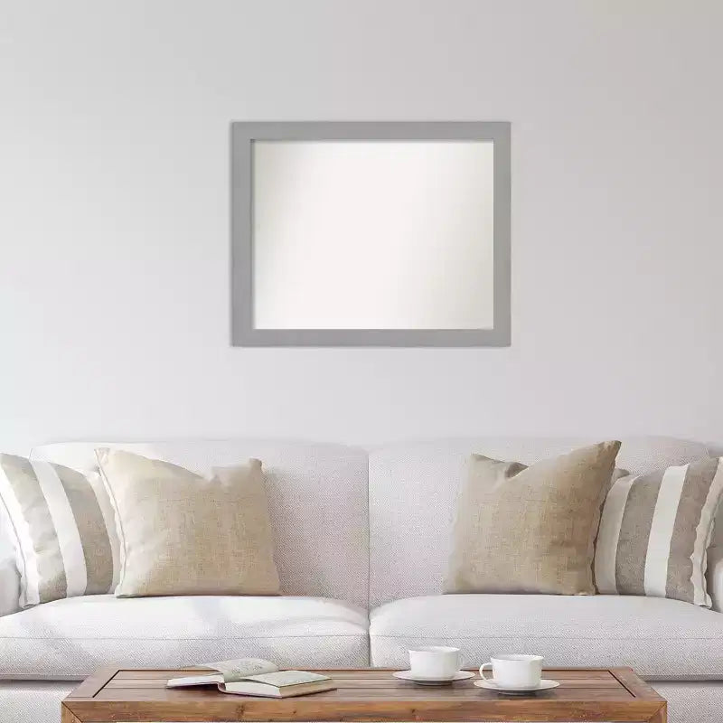 Miroir mural biseauté non-incliné 32" x 26" en nickel brossé - Amanti Art : Miroir décoratif rectangulaire moderne