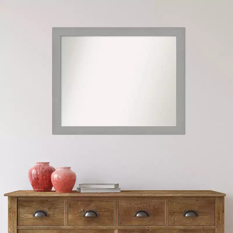 Miroir mural biseauté non-incliné 32" x 26" en nickel brossé - Amanti Art : Miroir décoratif rectangulaire moderne