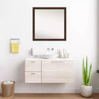 Miroir mural de salle de bain en bois étroit 29"x29" sans biseau Noyer chaud - Amanti Art : Carré moderne, montage mural, quincaillerie incluse