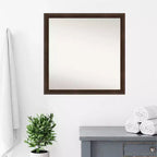Miroir mural de salle de bain en bois étroit 29"x29" sans biseau Noyer chaud - Amanti Art : Carré moderne, montage mural, quincaillerie incluse