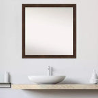Miroir mural de salle de bain en bois étroit 29"x29" sans biseau Noyer chaud - Amanti Art : Carré moderne, montage mural, quincaillerie incluse