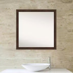 Miroir mural de salle de bain en bois étroit 29"x29" sans biseau Noyer chaud - Amanti Art : Carré moderne, montage mural, quincaillerie incluse