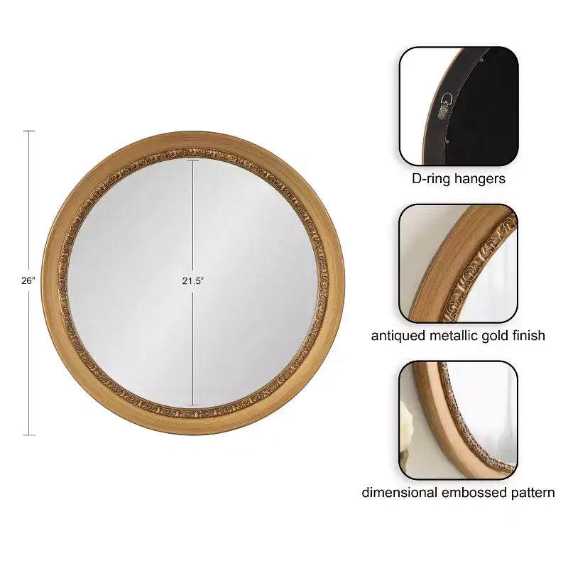 Kate & Laurel All Things Decor Miroir Mural Rond Wildomar Doré 26"x26"