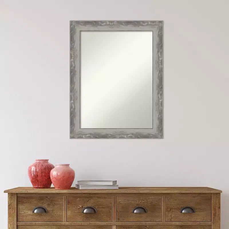 Miroir mural de salle de bain étroit Waveline Silver non biseauté de 23" x 29" - Amanti Art : Rectangle moderne, cadre en polystyrène, fixation murale