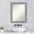 Miroir mural de salle de bain étroit Waveline Silver non biseauté de 23" x 29" - Amanti Art : Rectangle moderne, cadre en polystyrène, fixation murale