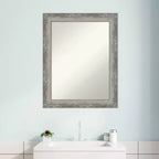 Miroir mural de salle de bain étroit Waveline Silver non biseauté de 23" x 29" - Amanti Art : Rectangle moderne, cadre en polystyrène, fixation murale
