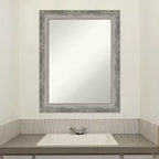 Miroir mural de salle de bain étroit Waveline Silver non biseauté de 23" x 29" - Amanti Art : Rectangle moderne, cadre en polystyrène, fixation murale