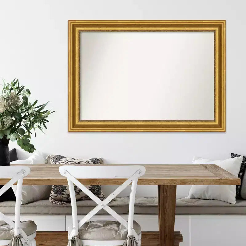 Miroir mural doré de salon non biseauté 42"x30" - Amanti Art : Rectangle moderne, cadre en polystyrène