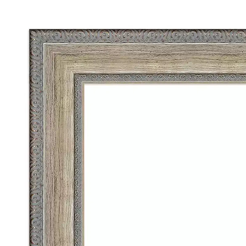 Miroir mural de salle de bain en bois non biseauté 41"x29" Fleur Argent - Amanti Art : Design rectangulaire moderne, fixation murale, quincaillerie incluse