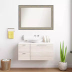 Miroir mural de salle de bain en bois non biseauté 41"x29" Fleur Argent - Amanti Art : Design rectangulaire moderne, fixation murale, quincaillerie incluse