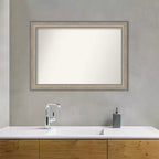 Miroir mural de salle de bain en bois non biseauté 41"x29" Fleur Argent - Amanti Art : Design rectangulaire moderne, fixation murale, quincaillerie incluse