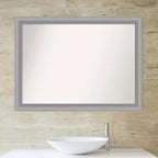 Miroir mural étroit de salle de bain en nickel poli, à pic non biseauté, 43" x 32" - Amanti Art : Rectangle, Style moderne, Mural