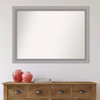 Miroir mural étroit de salle de bain en nickel poli, à pic non biseauté, 43" x 32" - Amanti Art : Rectangle, Style moderne, Mural