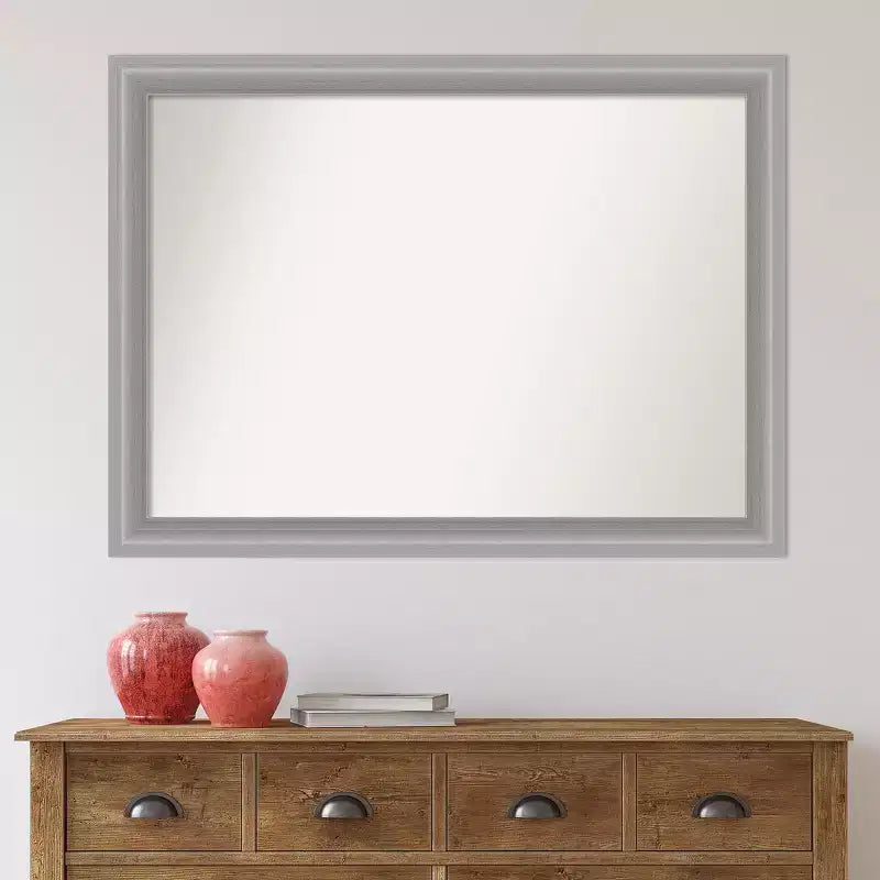 Miroir mural étroit de salle de bain en nickel poli, à pic non biseauté, 43" x 32" - Amanti Art : Rectangle, Style moderne, Mural