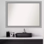 Miroir mural étroit de salle de bain en nickel poli, à pic non biseauté, 43" x 32" - Amanti Art : Rectangle, Style moderne, Mural