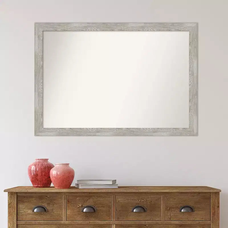 Miroir Mural de Salle de Bain Étroit Colombe non Biseauté 40x28" Gris Lavé - Amanti Art: Cadre en polystyrène, Fixation murale