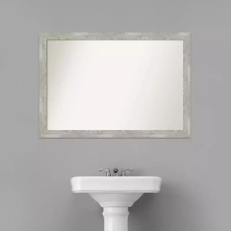 Miroir Mural de Salle de Bain Étroit Colombe non Biseauté 40x28" Gris Lavé - Amanti Art: Cadre en polystyrène, Fixation murale
