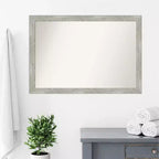 Miroir Mural de Salle de Bain Étroit Colombe non Biseauté 40x28" Gris Lavé - Amanti Art: Cadre en polystyrène, Fixation murale