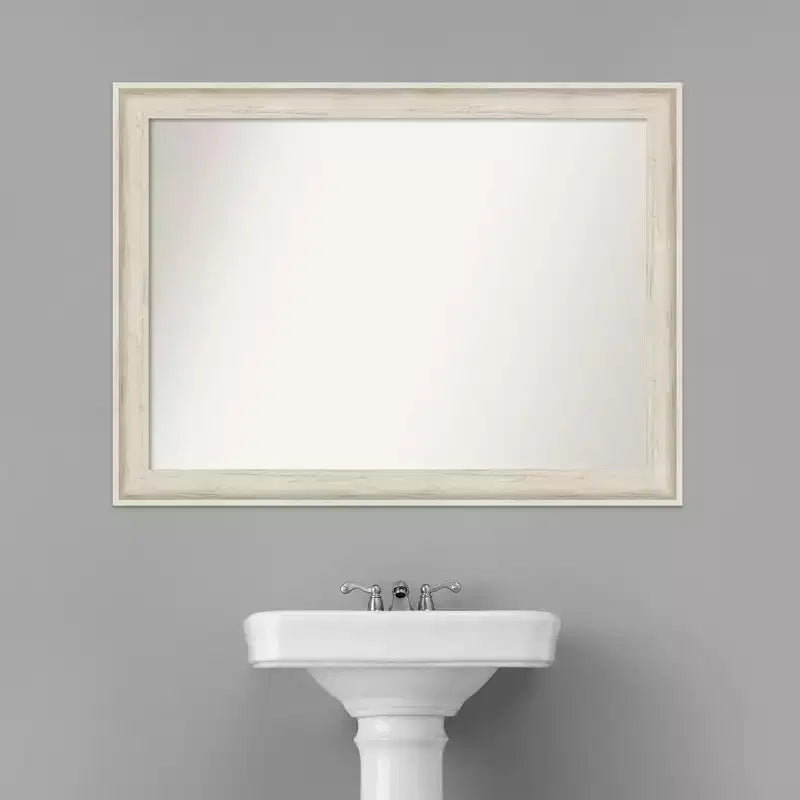 Miroir mural de salle de bain 43" x 32" Regal Birch crème sans biseau - Amanti Art : Rectangulaire, cadre en polystyrène, fixation murale