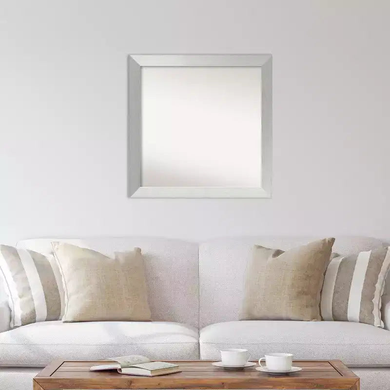 Miroir mural en bois sans biseau en argent sterling brossé 30" x 30" - Amanti Art : Carré moderne, aucun assemblage requis