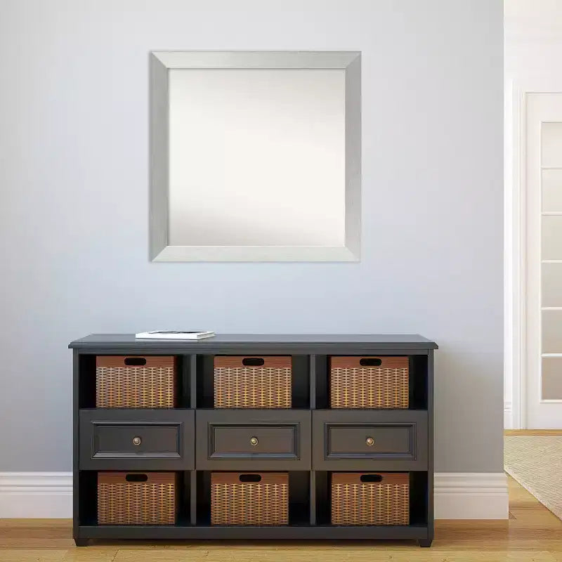Miroir mural en bois sans biseau en argent sterling brossé 30" x 30" - Amanti Art : Carré moderne, aucun assemblage requis