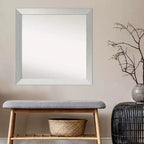 Miroir mural en bois sans biseau en argent sterling brossé 30" x 30" - Amanti Art : Carré moderne, aucun assemblage requis