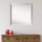 Miroir mural en bois sans biseau en argent sterling brossé 30" x 30" - Amanti Art : Carré moderne, aucun assemblage requis