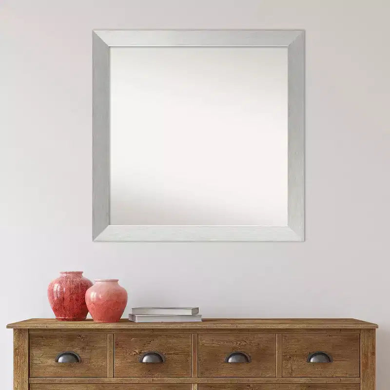 Miroir mural en bois sans biseau en argent sterling brossé 30" x 30" - Amanti Art : Carré moderne, aucun assemblage requis