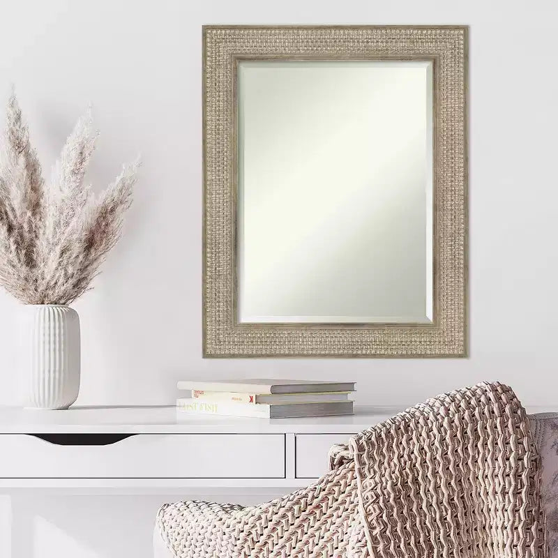 Miroir mural biseauté 24 po x 30 po en bois argenté Amanti Art : rectangulaire moderne, aucun assemblage requis