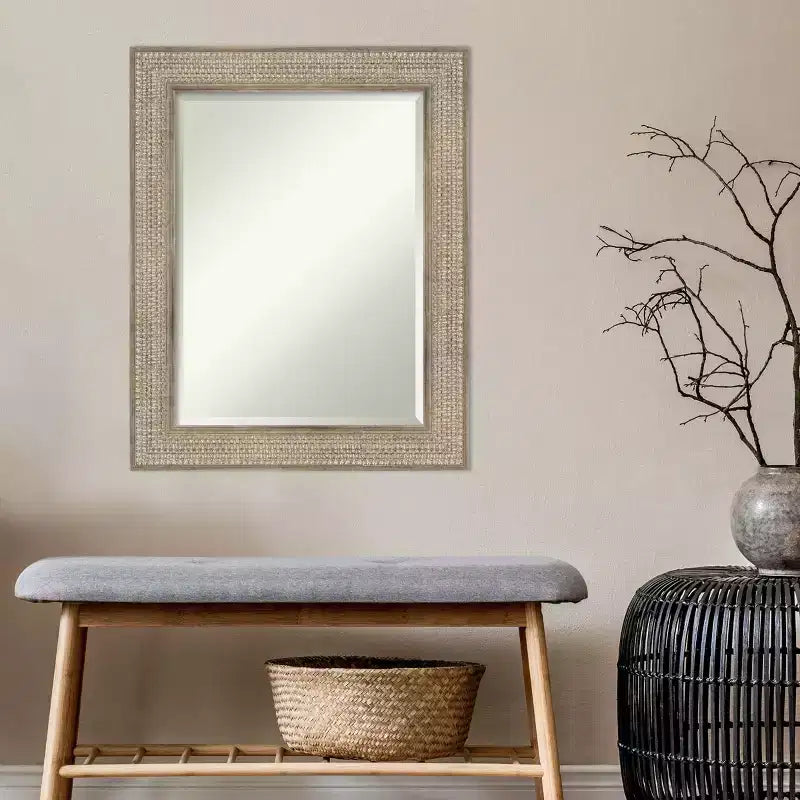 Miroir mural biseauté 24 po x 30 po en bois argenté Amanti Art : rectangulaire moderne, aucun assemblage requis