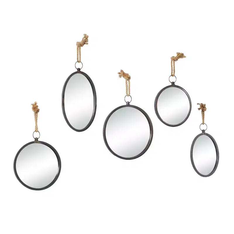 Lot de 5 miroirs muraux en métal avec corde de suspension grise - Olivia & May