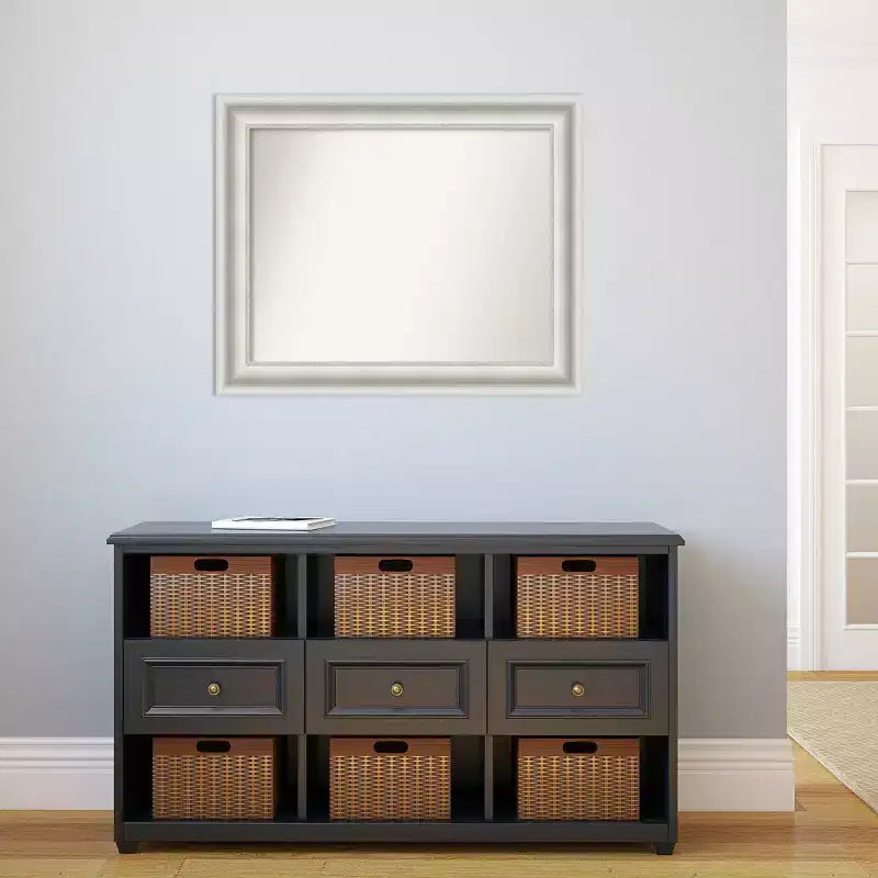 Miroir mural de salle de bain blanc salon non biseauté 34" x 28" - Amanti Art : Rectangle moderne, Quincaillerie de montage incluse