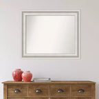 Miroir mural de salle de bain blanc salon non biseauté 34" x 28" - Amanti Art : Rectangle moderne, Quincaillerie de montage incluse