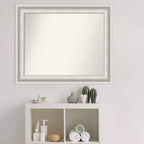 Miroir mural de salle de bain blanc salon non biseauté 34" x 28" - Amanti Art : Rectangle moderne, Quincaillerie de montage incluse