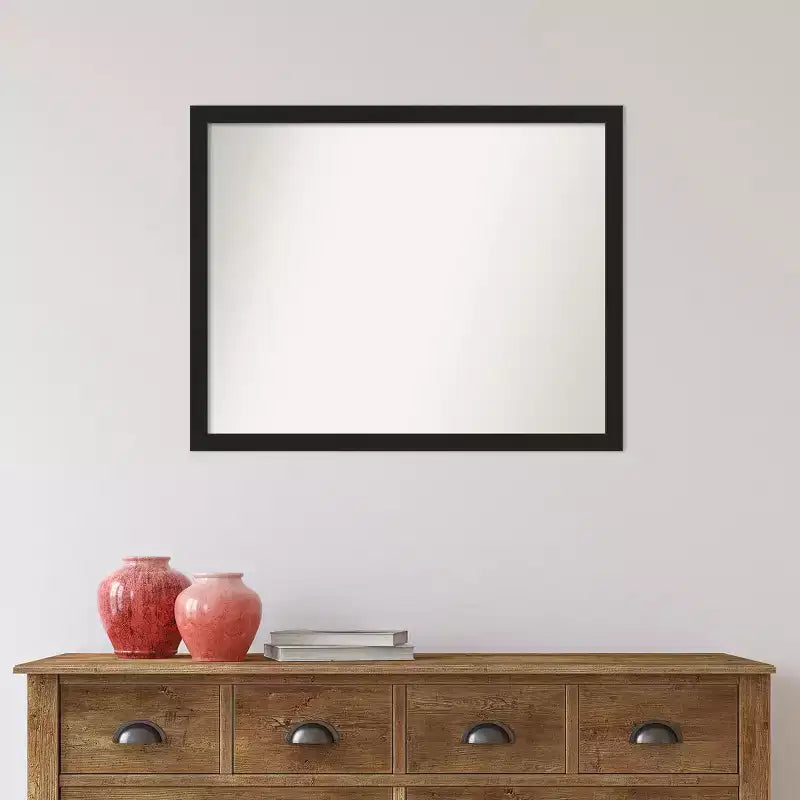 Amanti Art 30" x 24" Miroir Mural de Salle de Bain Étroit Grace Non Biseauté Métal Brossé Noir : Rectangle Moderne, Fixation Murale