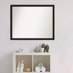 Amanti Art 30" x 24" Miroir Mural de Salle de Bain Étroit Grace Non Biseauté Métal Brossé Noir : Rectangle Moderne, Fixation Murale