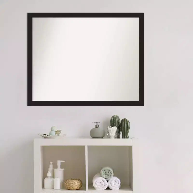 Amanti Art 30" x 24" Miroir Mural de Salle de Bain Étroit Grace Non Biseauté Métal Brossé Noir : Rectangle Moderne, Fixation Murale