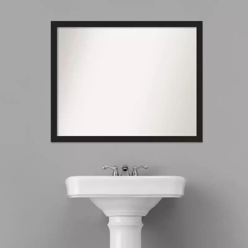 Amanti Art 30" x 24" Miroir Mural de Salle de Bain Étroit Grace Non Biseauté Métal Brossé Noir : Rectangle Moderne, Fixation Murale
