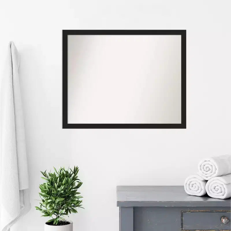 Amanti Art 30" x 24" Miroir Mural de Salle de Bain Étroit Grace Non Biseauté Métal Brossé Noir : Rectangle Moderne, Fixation Murale