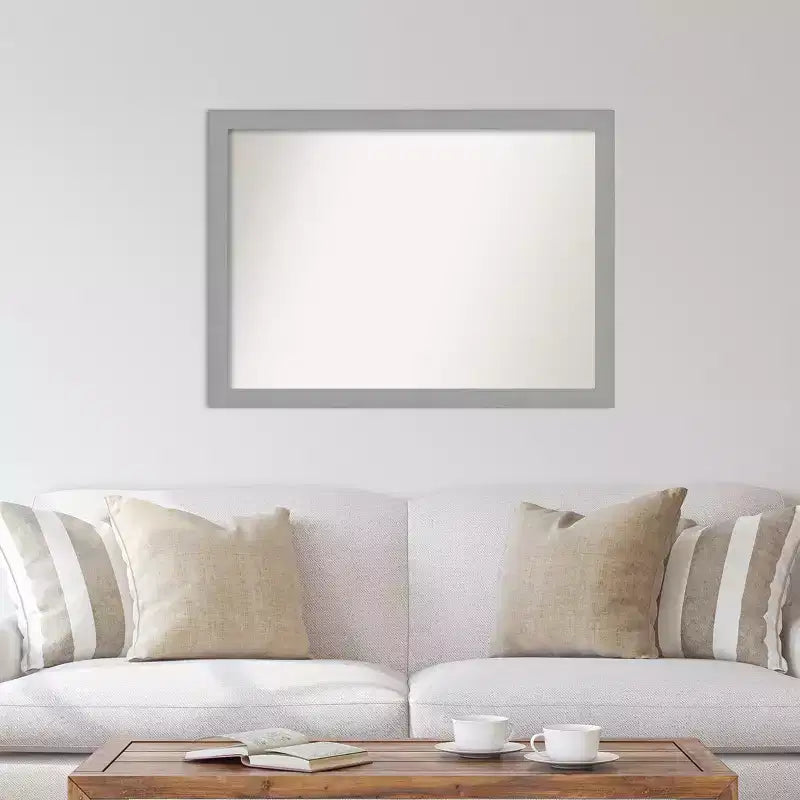 Miroir mural biseauté non biseauté en nickel brossé 42" x 31" - Amanti Art : Rectangulaire moderne, cadre en polystyrène, quincaillerie de montage incluse