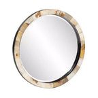 Miroir mural rond biseauté Howard Elliott 24" Godfrey avec cadre en corne carrelé blanc et havane