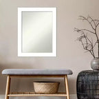 Miroir mural de salle de bain blanc biseauté de 22 po x 28 po - Amanti Art : Rectangle moderne, fixation incluse