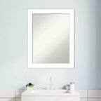Miroir mural de salle de bain blanc biseauté de 22 po x 28 po - Amanti Art : Rectangle moderne, fixation incluse