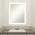 Miroir mural de salle de bain blanc biseauté de 22 po x 28 po - Amanti Art : Rectangle moderne, fixation incluse